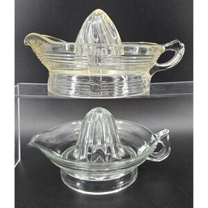 Lot of 2 Vtg Clear Glass Juicer Reamers w/ Handle Hazel Atlas Unknown EUC 1930s